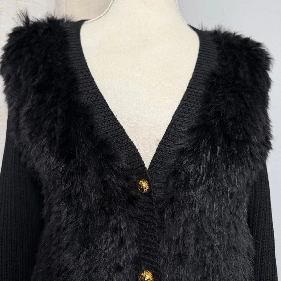 Gianni Versace Versus Rabbit Fur Knit Wool Sweater Black Cardigan IT 42 US 6 - Picture 6 of 15